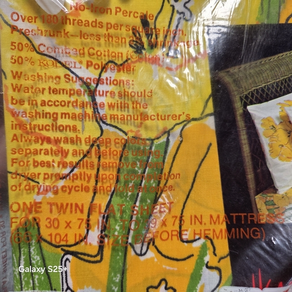 VERA *NEW* VTG Twin Flat No-Iron Percale SHEET Yellow/Orange FLORAL Burlington - Picture 6 of 6